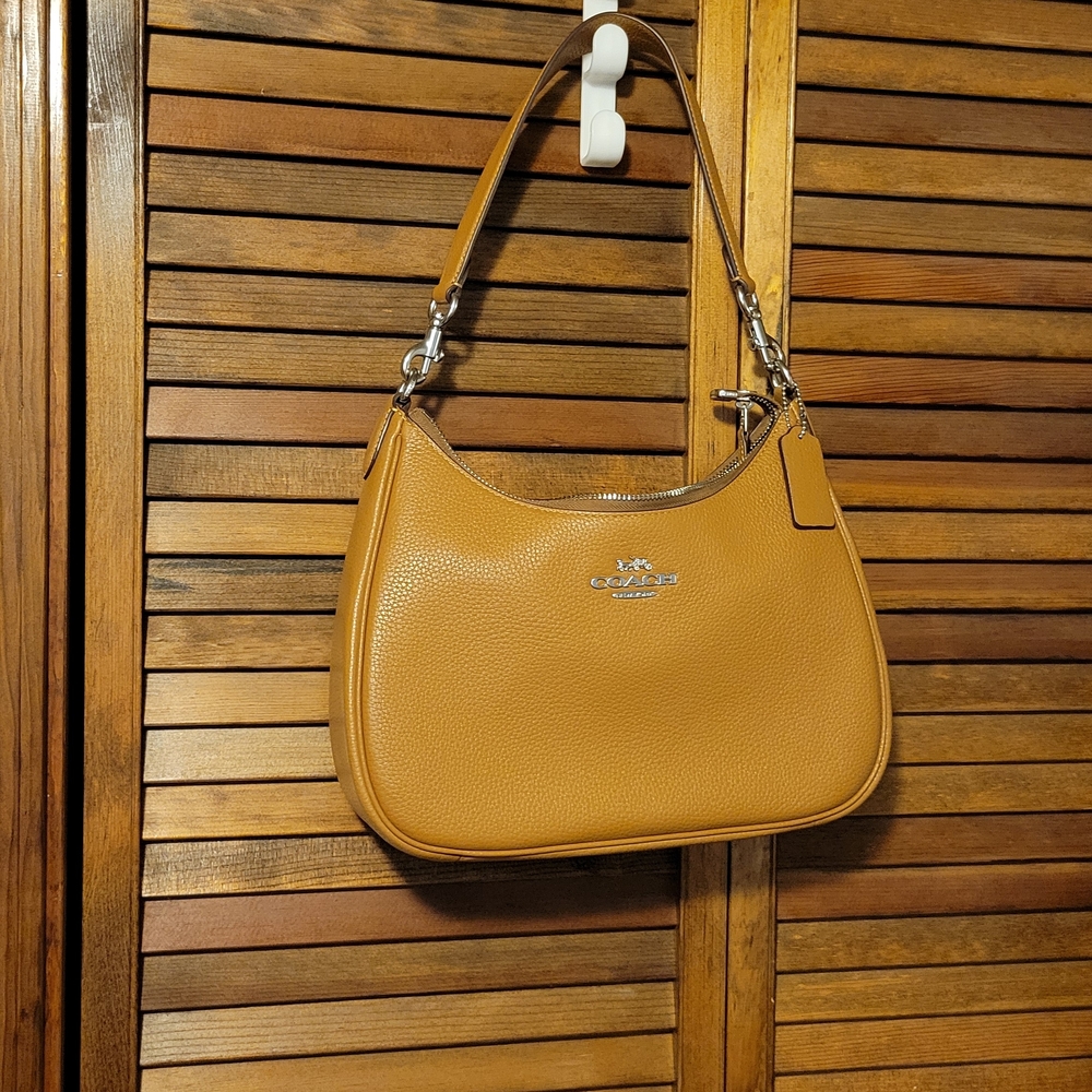 Coach Pebbled Leather Shoulder Hobo in Tan